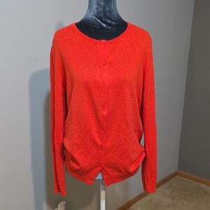 Ann Taylor Coral Orange Button-Front Cardigan Sweater Size XL